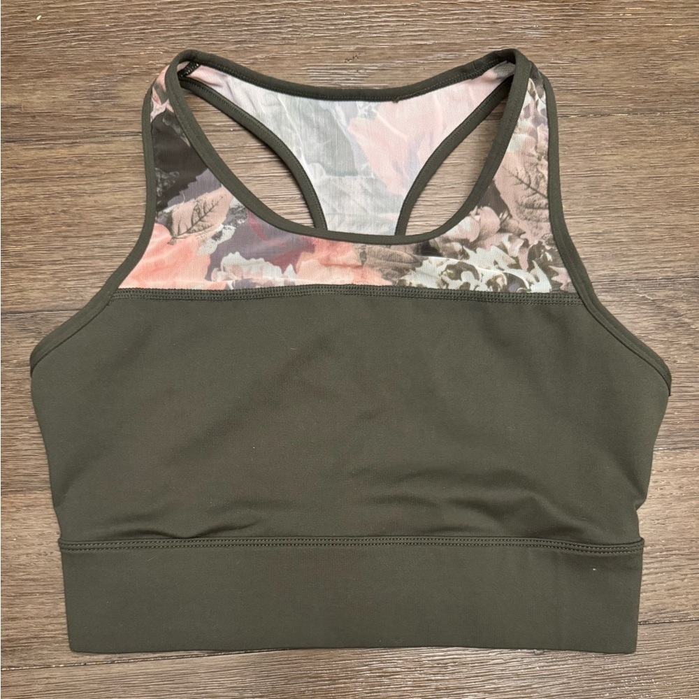 Fabletics mossy oak camo olive green mesh sports bra size medium